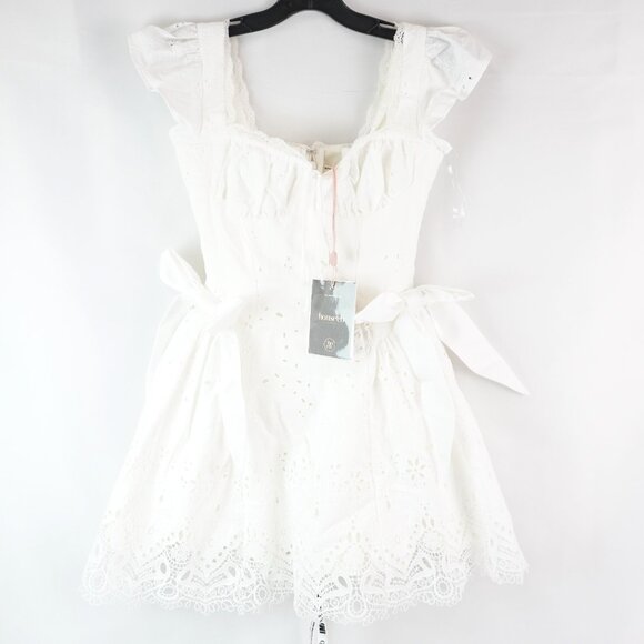 House Of CB Giglio Broderie Anglais Frill Mini Dress In White - Size XS - NWTD - Picture 2 of 12